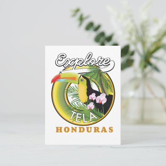 Carte Postale Explorer le logo de voyage Tela Honduras (Debout devant)