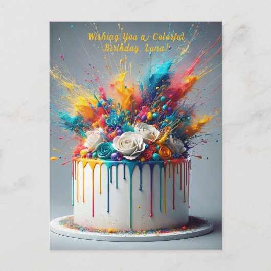 Carte Postale Explosion de joie – Gâteau d'anniversaire joyeux (Devant)