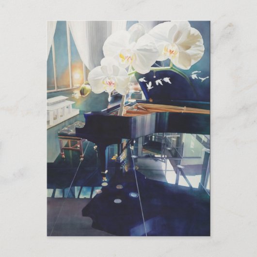 Carte Postale "Exposition Sud" Piano & Fleurs Aquarelle (Devant)