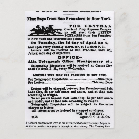 Carte Postale Express Pony, Neuf Jours (Devant)