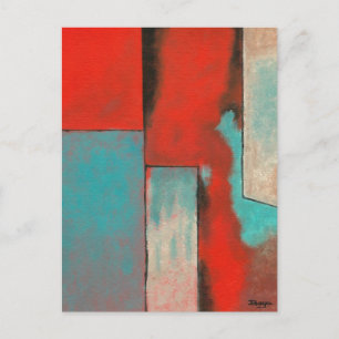 Carte Postale Expressioniste abstrait Art Painting Red Turquoise