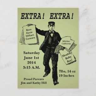Carte Postale Extra ! Extra ! Le journal vintage Annouement bébé