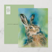 Carte Postale Exubérance de lièvre sauvage Art pastel (Devant / Derrière)