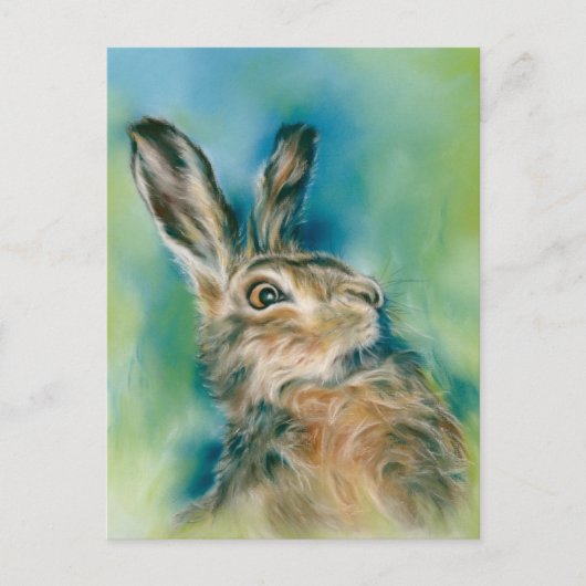 Carte Postale Exubérance de lièvre sauvage Art pastel (Devant)