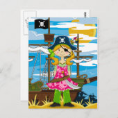 Carte postale Eyepatch Pirate fille mignonne (Devant / Derrière)