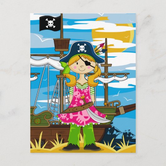 Carte postale Eyepatch Pirate fille mignonne (Devant)