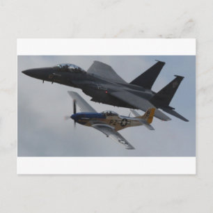 CARTE POSTALE F-15 EAGLE + P-51 MUSTANG