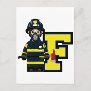 Carte Postale F est pour Cartoon Fireman