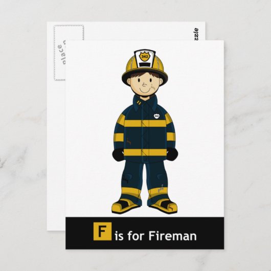 Carte Postale F est pour Fireman Postcard (Devant / Derrière)
