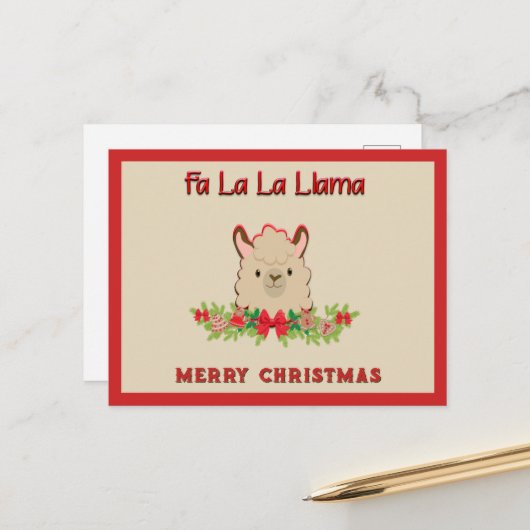 Carte Postale Fa La La Lama Joyeux Noël (Devant/Arrière en situation)