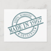 Carte Postale Fabriqué en 1957 Logo de l'année de naissance sous (Devant)