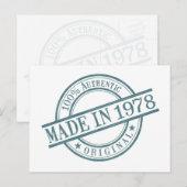 Carte Postale Fabriqué en 1978 Logo de l'année de naissance Tamp (Devant / Derrière)