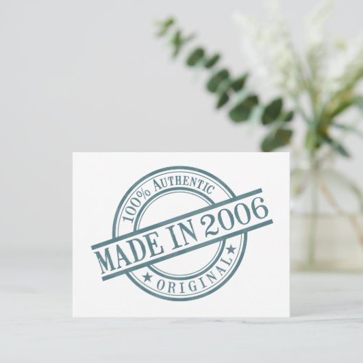 Carte Postale Fabriqué en 2006 Anniversaire en caoutchouc logo r (Debout devant)