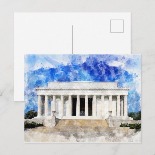 Carte Postale façade du Lincoln Memorial en aquarelle (Devant / Derrière)