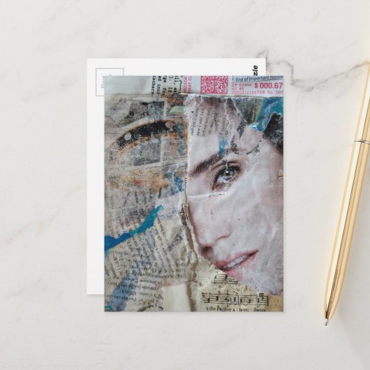 Carte Postale Face Abstract Mixed Media Collage (Devant/Arrière en situation)
