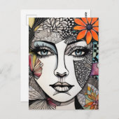 Carte Postale Face Abstraite des femmes médiatiques mixtes (Devant / Derrière)