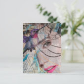 Carte Postale Face Random Words Hummingbird Mixed Media Collage (Debout devant)