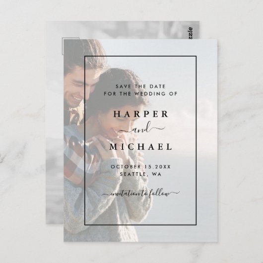 Carte Postale Faded Photo Mariage élégant Enregistrer la date (Devant / Derrière)