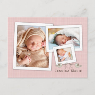 Carte Postale Faire Annonce de Naissance Cadre Photo Rose