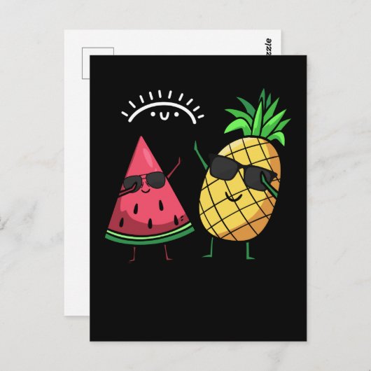 Carte Postale Faire le dab avec pastèque ananas Kawaii Fruits d' (Devant / Derrière)