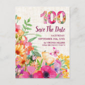 Carte Postale Faire-part 100 Ans Fleurs Floral Lin 100e Anniversaire (Devant)