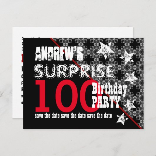 Carte Postale Faire-part 100e Anniversaire Surprise Enregistrez la Date en (Devant / Derrière)