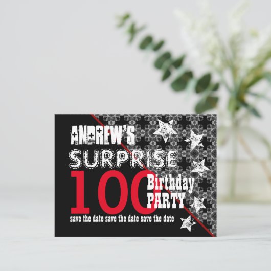 Carte Postale Faire-part 100e Anniversaire Surprise Enregistrez la Date en (Debout devant)