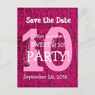 Carte Postale Faire-part 10e anniversaire Sweet at Ten Pink Alligator Impri