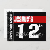 Carte Postale Faire-part 12e anniversaire moderne Enregistrer la date Rouge (Devant / Derrière)