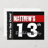 Carte Postale Faire-part 13e anniversaire moderne Enregistrer la date Rouge (Devant / Derrière)