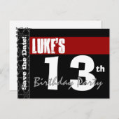 Carte Postale Faire-part 13e anniversaire moderne Enregistrer la date Rouge (Devant / Derrière)