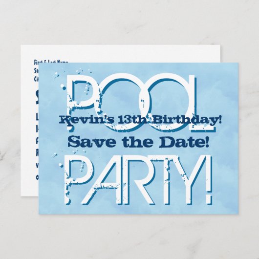 Carte Postale Faire-part 13e anniversaire Pool Party Enregistrer la date V0 (Devant / Derrière)