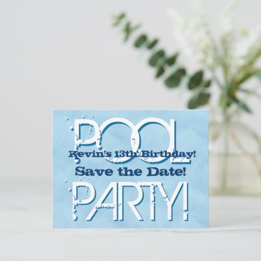 Carte Postale Faire-part 13e anniversaire Pool Party Enregistrer la date V0 (Debout devant)