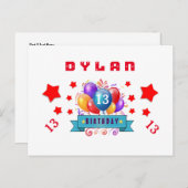 Carte Postale Faire-part 13e date de sauvegarde Balloons et étoiles d'anniv (Devant / Derrière)