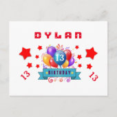 Carte Postale Faire-part 13e date de sauvegarde Balloons et étoiles d'anniv (Devant)