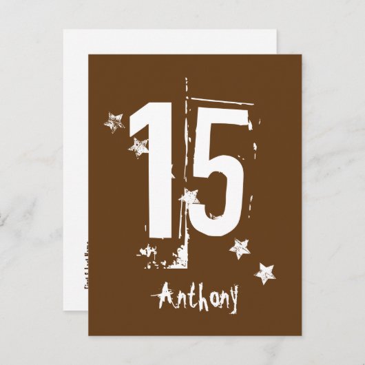 Carte Postale Faire-part 15e Ado Anniversaire Date de sauvegarde Grunge Let (Devant / Derrière)