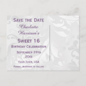 Carte Postale Faire-part 16e anniversaire Damask et Faux Bow Enregistrer la (Dos)