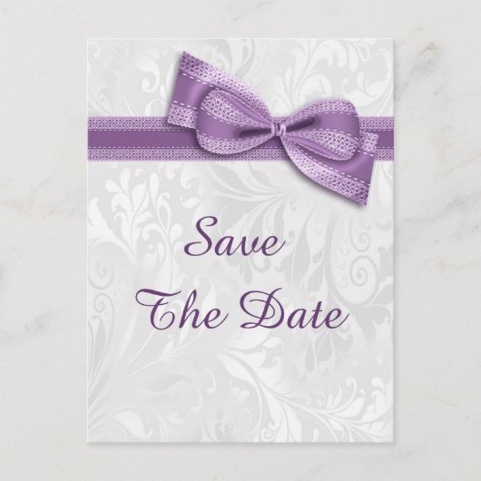 Carte Postale Faire-part 16e anniversaire Damask et Faux Bow Enregistrer la (Devant)