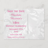 Carte Postale Faire-part 18e Anniversaire Damassé et Nœud Papillon Faux Sav (Dos)