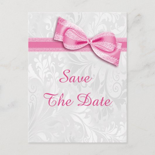 Carte Postale Faire-part 18e Anniversaire Damassé et Nœud Papillon Faux Sav (Devant)