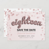 Carte Postale Faire-part 18e anniversaire Enregistrer la date Rose Or Blush (Devant / Derrière)