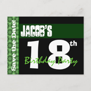 Carte Postale Faire-part 18e anniversaire moderne Enregistrer la date Vert 