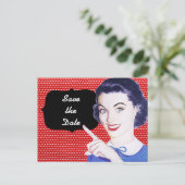 Carte Postale Faire-part 1950 Pointing Woman Save the Date (Debout devant)