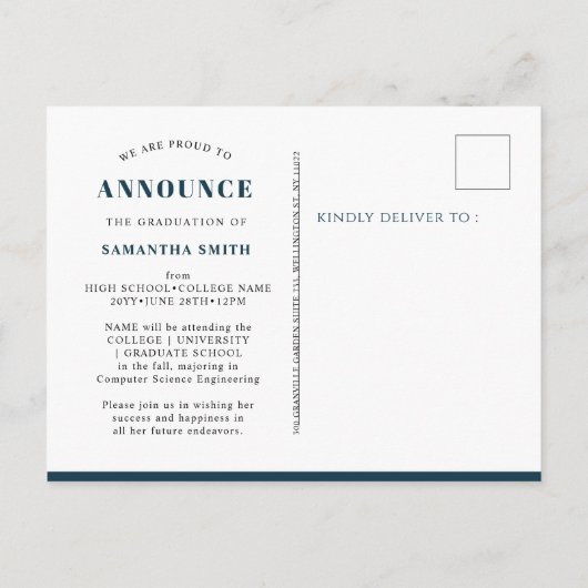 Carte Postale Faire-part 2022 Fleur Bleue Élégante Photo Diplômé (Dos)