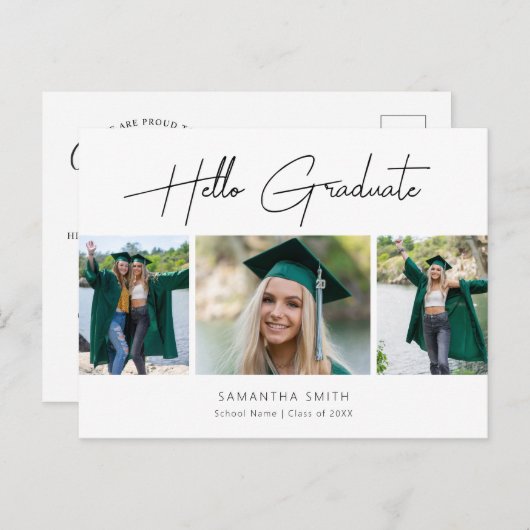 Carte Postale Faire-part 2022 Hello Graduate Modern Script 3 Photo Grad (Devant / Derrière)