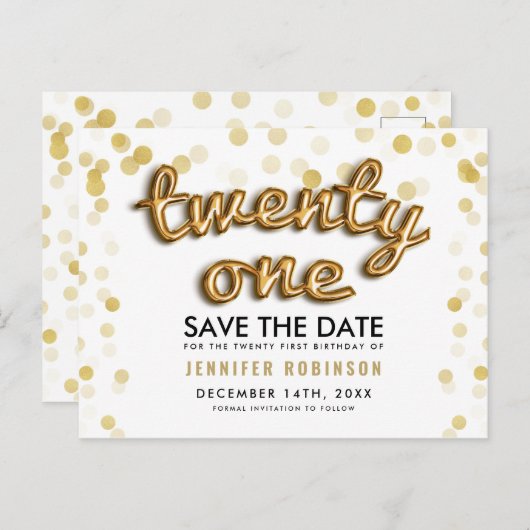 Carte Postale Faire-part 21e Anniversaire Sauvegarder La Date Parties scint (Devant / Derrière)