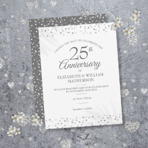 Carte Postale Faire-part 25e anniversaire Changer la date Coeurs d'argent