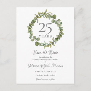 Carte Postale Faire-part 25e anniversaire Sauvez la date Greenery Garland 