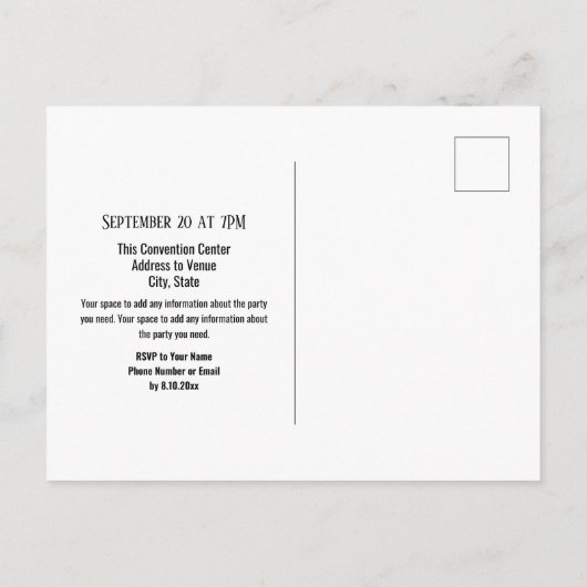 Carte Postale Faire-part 25e classe Réunion Élégante noire (Dos)