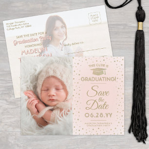 Carte Postale Faire-part 2 Graduation Photo Enregistrer la date Blush rose 